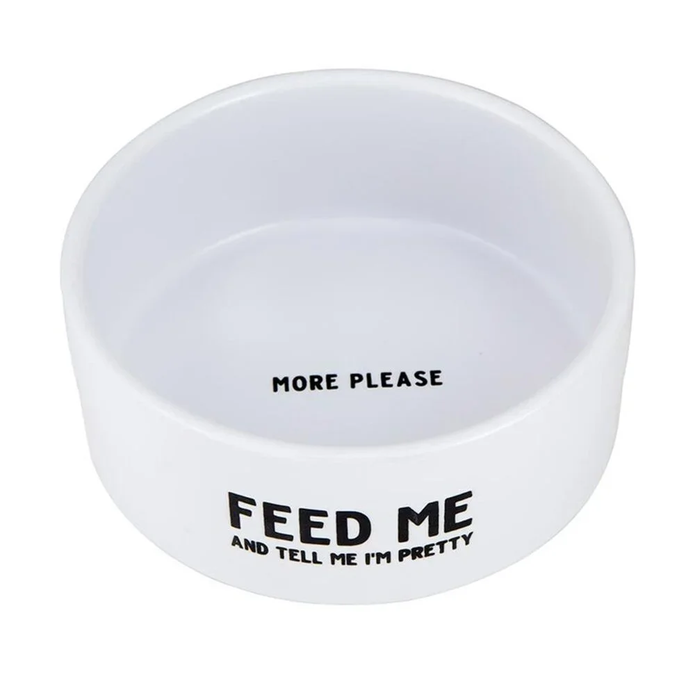White Ceramic Pet Bowl - Feed Me/NWT